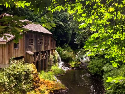 Grist mill in spring Stock Photos