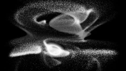 Gritty black and white abstract pixel cloud storm, spiraling on black background Stock Footage 317086742