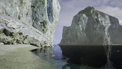 Gritty canyon scene with flowing dark waters and profound shadows Stock Footage 341575551