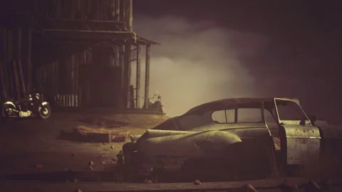 Gritty cinematic shot highlighting rusty car panels and dents 스톡 동영상 329944257
