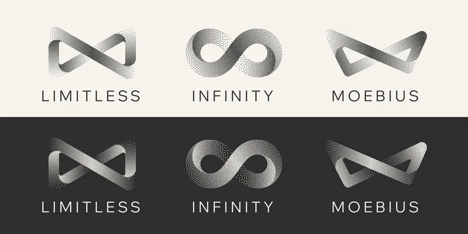 Gritty Dots Digital Technology Grey Light Vector Infinity Logo. Artificial Stock Illustration