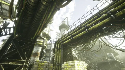 Gritty industrial environment with entangled cables and dense insulation Video stock 339619622