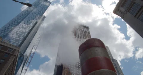 Gritty smoke and construction in New York City midtown Manhattan Stock Footage 131572878