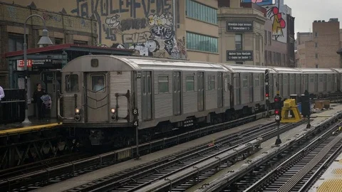 Gritty Subway Train with graffiti Stock Footage 77600722