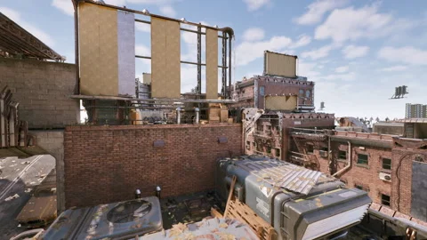 Gritty urban rooftop showcasing rust and ventilation features Stock Footage 331521907