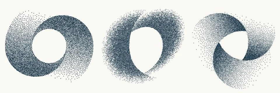 Gritty vector geometric shapes set. Abstract noisy grit infinite swirl grange Illustrazione stock