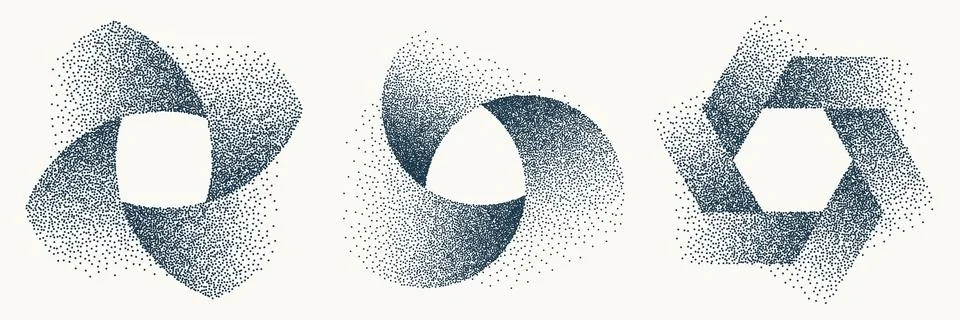 Gritty vector geometric shapes set. Abstract noisy grit infinite swirl grange Stock Illustration