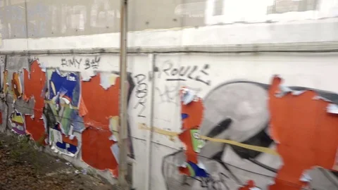 Gritty window view from moving train in Paris France 1080 HD Video stock 94059673