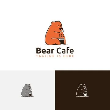 Grizzly Bear Drinking Coffee Chocolate Cafe Shop Logo Template Stock Illustration