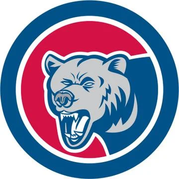 Grizzly bear head side circle retro Stock Illustration