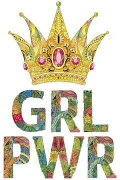 GRL PWR with crown. Vector zentangle object for decoration Stock Illustration