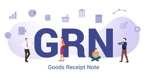 Grn goods receipt note concept with big word or text and team people with mod Stock Illustration