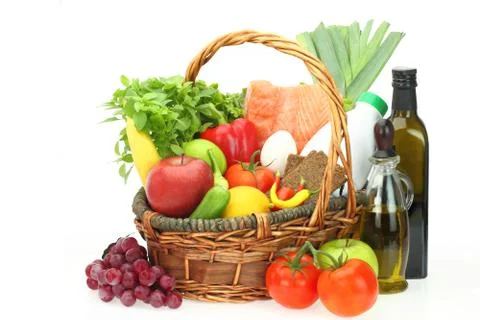 Groceries in the basket Stock Photos