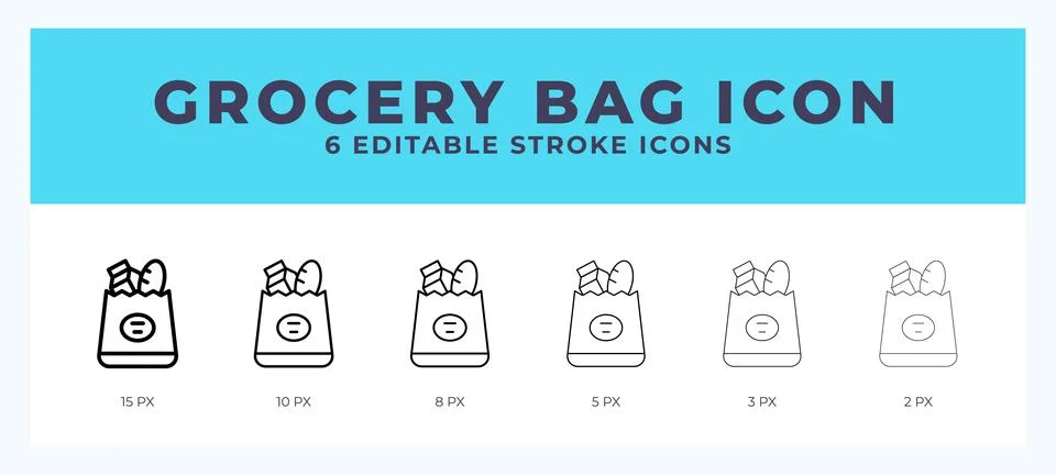 Grocery bag icon vector for web. And mobile app. Editable stroke outline icon Stock Illustration