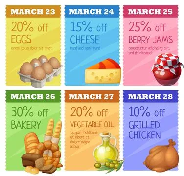 Grocery banners set vector design. Concept of advertising flyer with food icons Stock Illustration