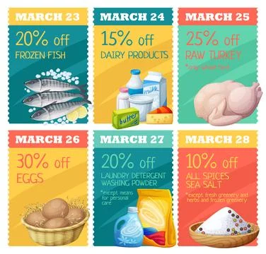 Grocery banners set vector design. Concept of advertising flyer with food icons Stock Illustration