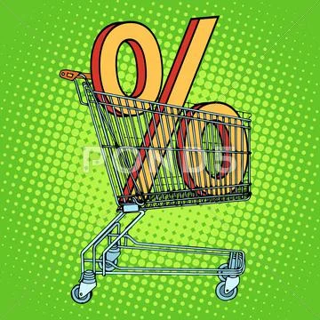 Grocery cart percentage discount Stock Illustration
