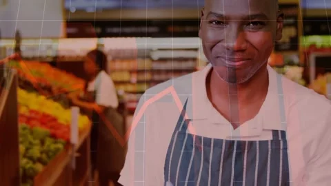 Grocery employee flipping notepad while doing stock check, revealing grid and Stock Footage 321346953