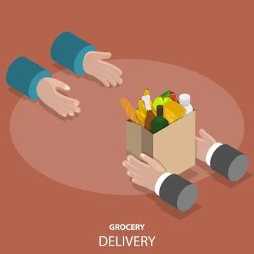Grocery fast delivery flat isometric vector concept Stock Illustration