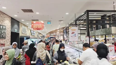 Grocery Fish Section. Fresh Fish Aisle. Shoppers at Market Stock Footage 301611230