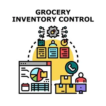 Grocery inventory control management system optimizing retail business Stock Illustration