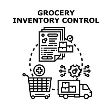 Grocery inventory control managing supply chain process Stock Illustration