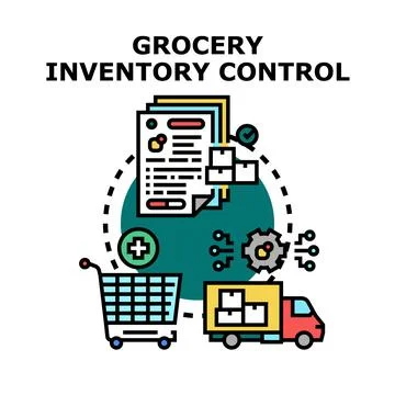 Grocery inventory control managing supply chain process Stock Illustration