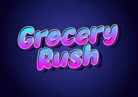 Grocery rush text in colorful 3d style on dark background Stock Illustration
