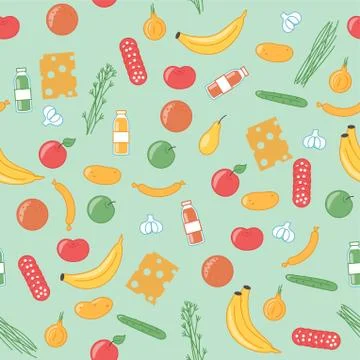 Grocery seamless pattern. Vector illustration Illustrazione stock