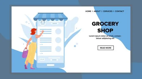 Grocery Shop Mobile Application Use Buyer Vector 스톡 일러스트