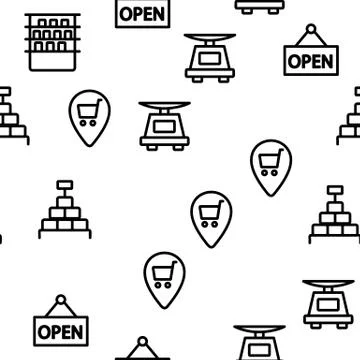 Grocery Shop Vector Seamless Pattern Illustrazione stock
