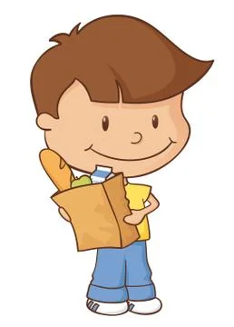 Grocery shopping boy Stock Illustration