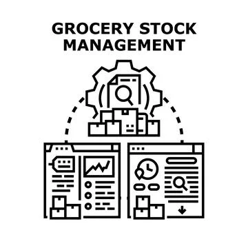 Grocery stock management system controlling inventory logistics Stock Illustration