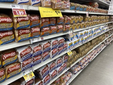 Grocery Store bread section and signage Stock Photos