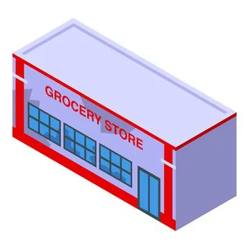 Grocery store building facade isometric illustration Ilustración de archivo