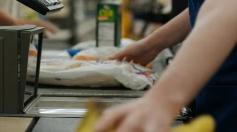 Grocery store check-out Stock Footage