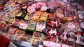 Grocery store counter with meat and cheese products HD Footage