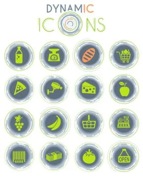 Grocery store dynamic icons Stockillustratie