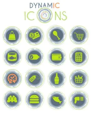 Grocery store dynamic icons 스톡 일러스트
