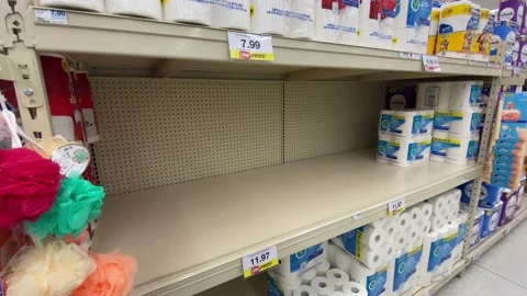 Grocery Store - Empty Shelves - Paper Products Stock Footage 168446891