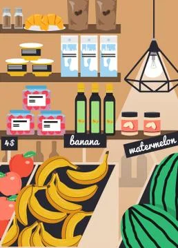 Grocery store, farmers market vector poster template Stock Illustration