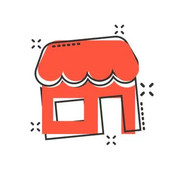 Grocery store icon in comic style. Shop building vector cartoon illustration  Ilustración de archivo