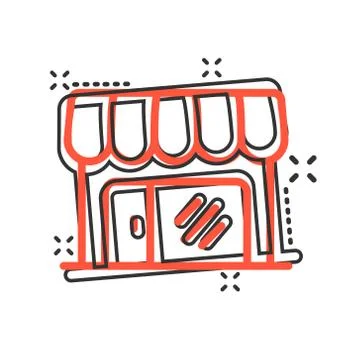 Grocery store icon in comic style. Shop building vector cartoon illustration  Ilustración de archivo
