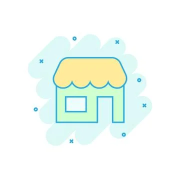 Grocery store icon in comic style. Shop building vector cartoon illustration  Ilustración de archivo