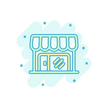Grocery store icon in comic style. Shop building vector cartoon illustration  Ilustración de archivo