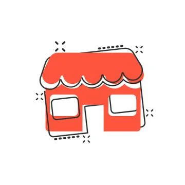 Grocery store icon in comic style. Shop building vector cartoon illustration  Ilustración de archivo