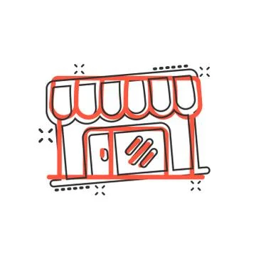 Grocery store icon in comic style. Shop building vector cartoon illustration  Ilustración de archivo
