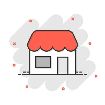 Grocery store icon in comic style. Shop building vector cartoon illustration  Ilustración de archivo
