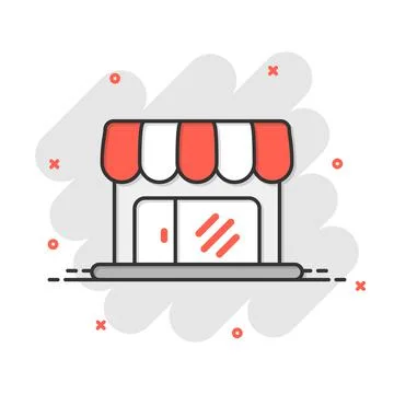 Grocery store icon in comic style. Shop building vector cartoon illustration  Ilustración de archivo
