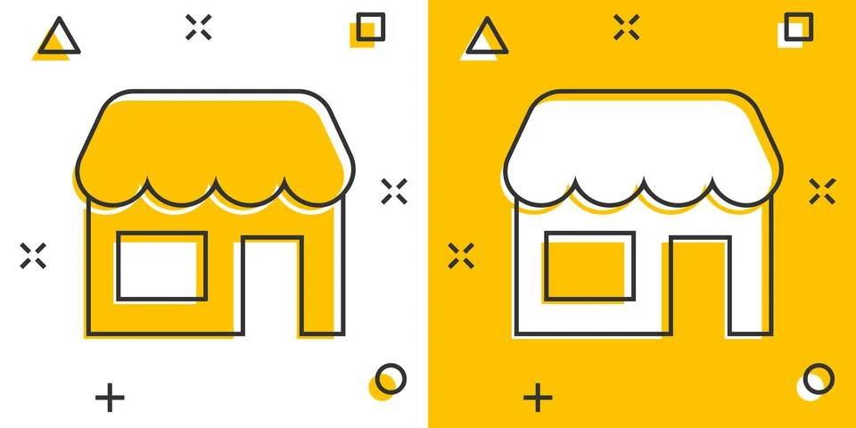 Grocery store icon in comic style. Shop building vector cartoon illustration  Stock Illustration
